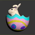 Cute White Rabbit Sitting Inside Pink Eggshell With Blue Yellow Purple Decorative Patterns 3d model