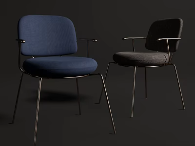 Modern Upholstered Dining Chairs With Blue Gray Fabric And Metal Armrest Frames 3d model