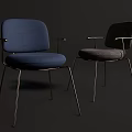 Modern Upholstered Dining Chairs With Blue Gray Fabric And Metal Armrest Frames