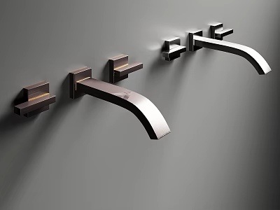 Modern Wall Mounted Faucets With Sleek Metal Finish And Contemporary Design 3d model