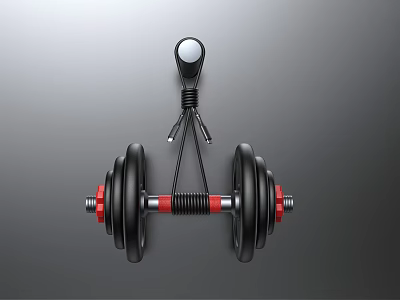 Black Red Dumbbells With Jump Rope Home Gym Sports Equipment For Fitness Training 3d model
