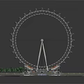 Detailed Ferris Wheel 3D Model With Spokes Support Structure Waterfront Platform And Green Trees 3d model