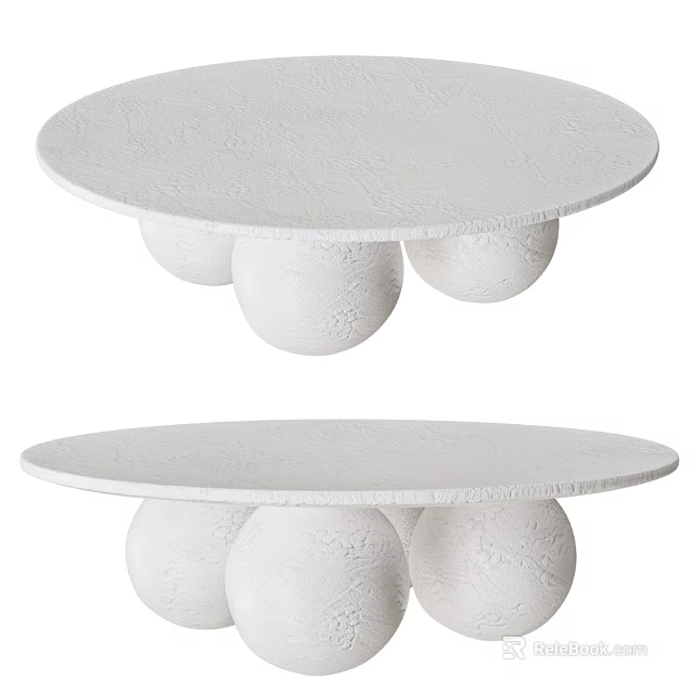 Modern White Coffee Table With Textured Surface And Spherical Bases 3d model