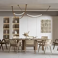 Modern Restaurant Interior Design With Dining Table Chairs Pendant Lights And Decorative Art 3d model