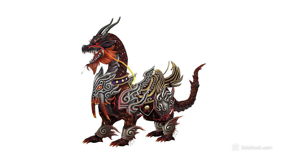 Game And Movie Dragon Character With Ornate Decorations Saddle Horns And Red Mane 3d model 