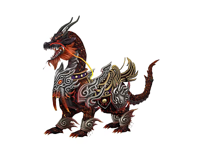Game And Movie Dragon Character With Ornate Decorations Saddle Horns And Red Mane 3d model
