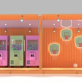 Orange Container Interior With Pink Green Claw Machines And Basketball Hoops