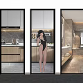 Modern Interior Glass Doors With Black Frame And Vertical Ribbed Glass