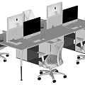 Modern White Office Desk With Multiple Computer Monitors And Mesh Chairs 3d model
