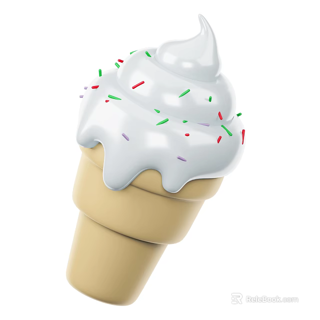 Delicious Vanilla Ice Cream Cone With Creamy White Swirl And Colorful Sprinkles 3d model 