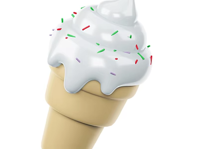 Delicious Vanilla Ice Cream Cone With Creamy White Swirl And Colorful Sprinkles 3d model