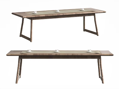 Simple Wooden Tea Table And Chairs With Sleek Legs And White Teacups 3d model