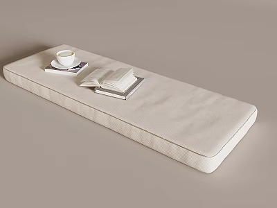 Cozy Long White Cushion With Coffee Cup Open And Closed Books 3d model