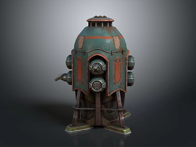Vintage Green Orange Mechanical Structure With Dome Top Control Panels And Support Legs 3d model