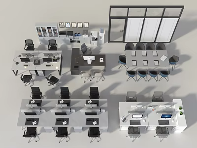 Modern Public Office Space With Open Layout Workstations Meeting Table And Green Plants 3d model