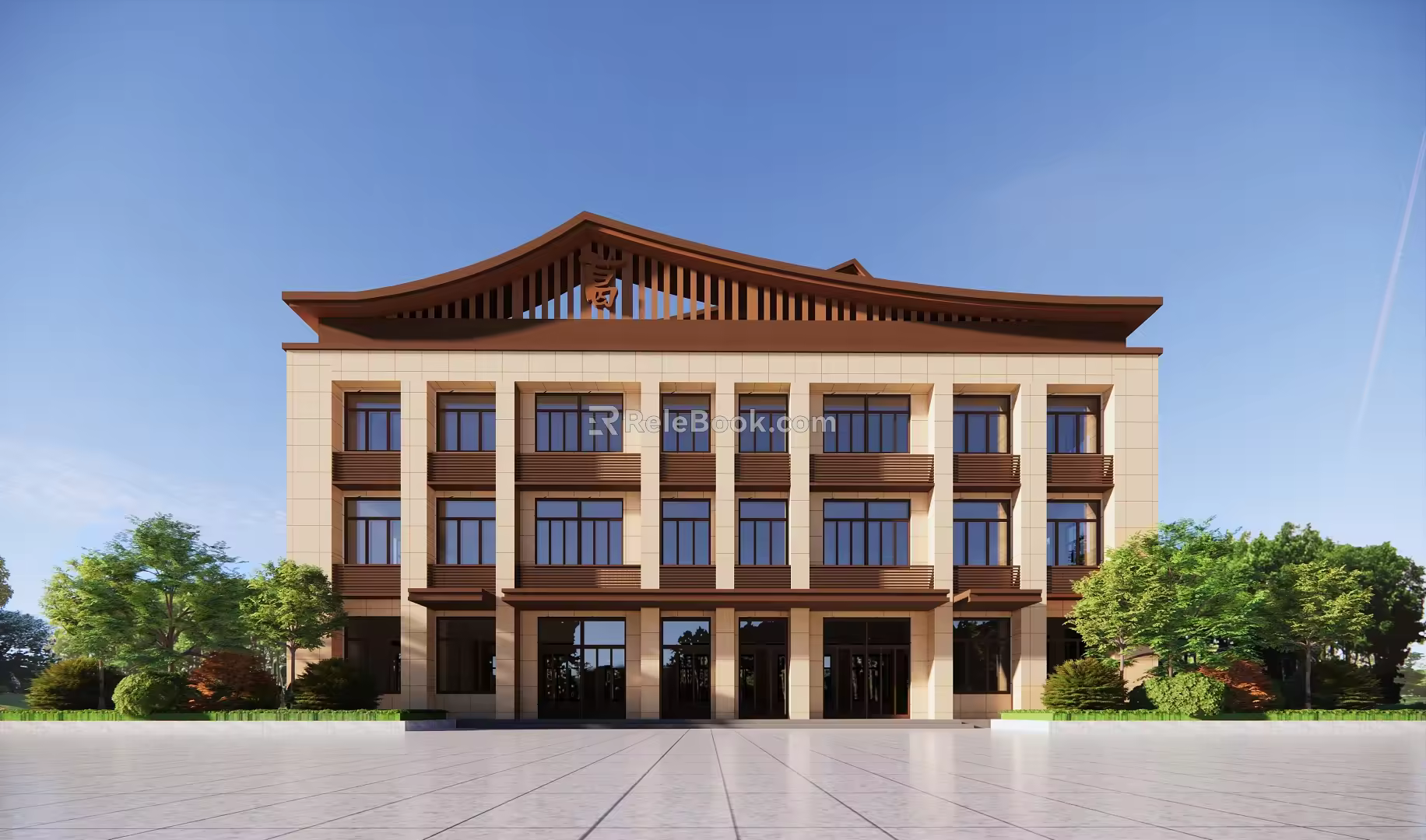 New Chinese Public Building Activity Office 3d model