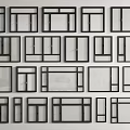 Various Window Frame Designs Arranged On Wall For 3d model