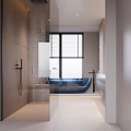 Modern Bathroom Interior With Shower Area Toilet Bathtub And Natural Light