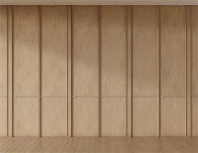 Light Wood Accent Wall With Vertical Panels And Natural Texture In Minimalist Interior 3d model