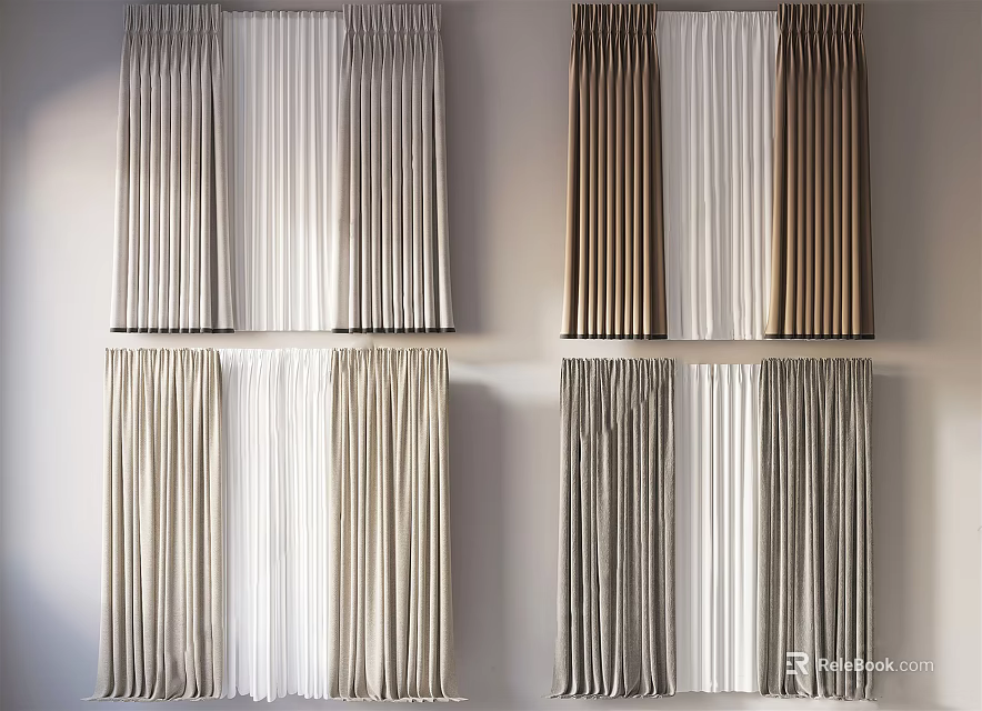 Elegant Neutral Toned Curtains With Soft Fabric For Modern Home Interiors 3d model 