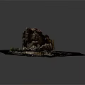 Natural Stone Rock Formation With Rough Surface Green Grass And Soil In Natural Setting