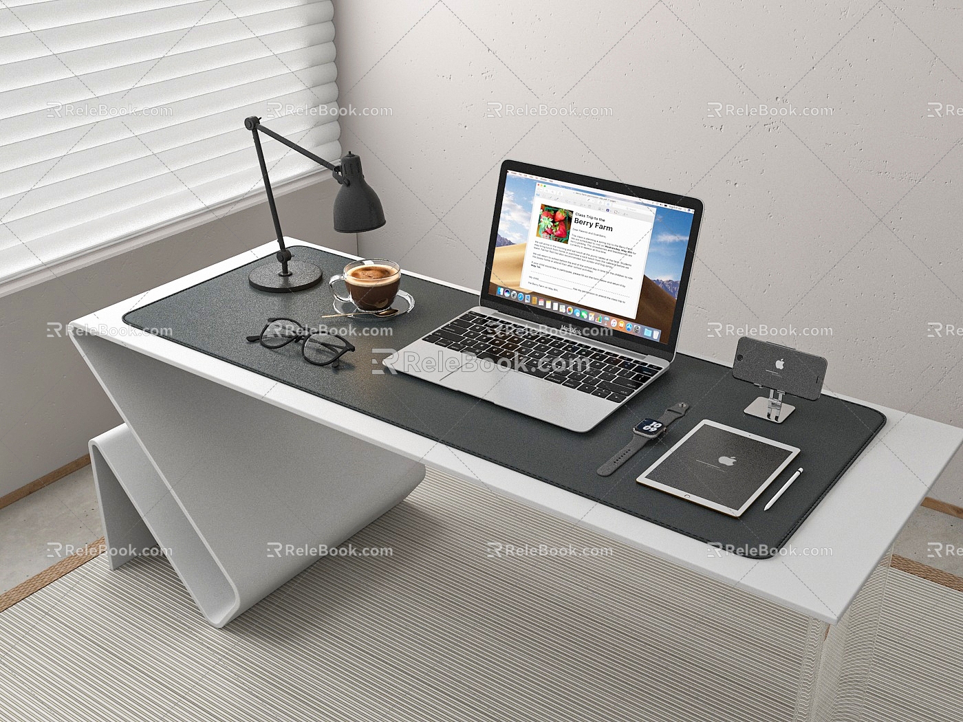 Computer Desk Laptop Mobile Phone 3d model