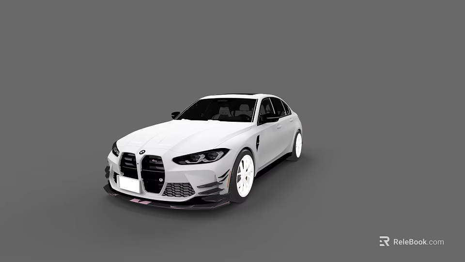 White BMW Sports Sedan With Sporty Front Grille Alloy Wheels And Body Lines 3d model 