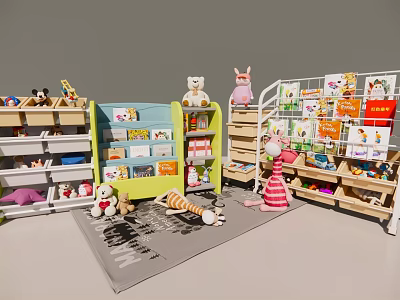 Kids Room Storage Shelves With Stuffed Toys And Colorful Book Storage 3d model