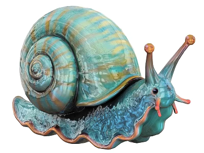 Vibrant Reptile Snail With Spiral Shell Blue Green Body And Striped Pattern 3d model