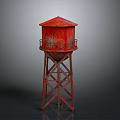 Red Rusty Water Tower With Metal Frame Structure On Dark Background 3d model