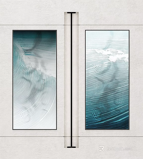 Modern Minimalist Vertical Wall Art With Blue White Gradient Wavy Texture 3d model