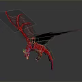 Detailed Red Dragon 3D Model with Wings in Block Style Flying Pose