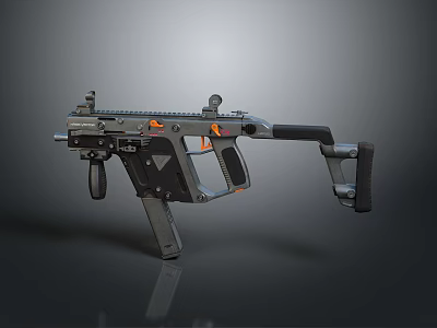 Tactical Submachine Gun With Black Orange Finish Grip Stock And Rail System 3d model