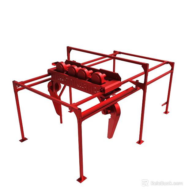 Red Heavy Duty Industrial Mechanical Structure With Metal Frame And Rollers 3d model