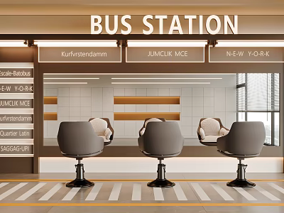 Modern Hair Salon Interior With Three Gray Styling Chairs And Large Mirror 3d model
