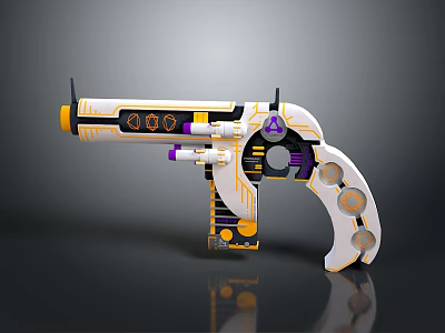 Futuristic Sci Fi Weapon Gun With White Yellow Purple Mechanical Design Features 3d model