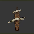 Detailed Wooden Sailboat Model With White Sails And Brown Hull On Gray Background