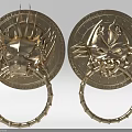Vintage Metal Door Knockers With Intricate Animal Head Design And Circular Base Ring Handle