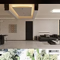 Modern Living and Dining Room Interior With Black Sofa Decorative Painting And Lighting Design