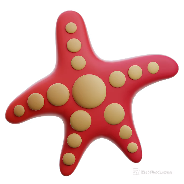 Red Starfish Shaped Food With Yellow Dots And Decorative Design 3d model 