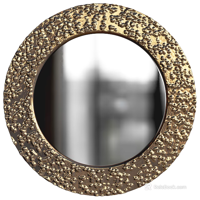 Ornate Circular Wall Mirror With Golden Textured Frame For Home Interior 3d model 
