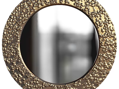 Ornate Circular Wall Mirror With Golden Textured Frame For Home Interior 3d model