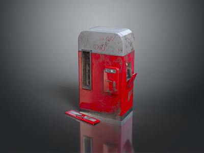 Vintage Red Vending Machine With White Top Worn Surface And Side Red Item 3d model