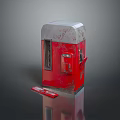 Vintage Red Vending Machine With White Top Worn Surface And Side Red Item