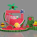 Watermelon Themed Summer Exhibition Stand With Pineapple Lemon Fruit Elements And Decor 3d model