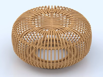 Round Wicker Stool with Handwoven Weave Pattern and Modern Design for Home Decor 3d model