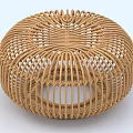 Round Wicker Stool with Handwoven Weave Pattern and Modern Design for Home Decor 3d model