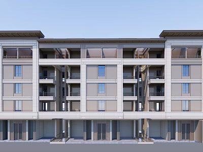 Modern Multi Story Residential Building With Light Exterior Balconies Windows And Ground Entrances 3d model
