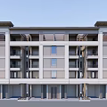 Modern Multi Story Residential Building With Light Exterior Balconies Windows And Ground Entrances