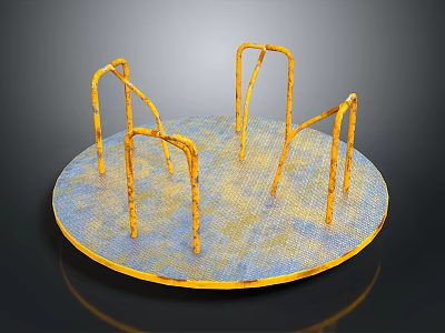 Circular Metal Playground Equipment With Grated Surface And Yellow Curved Bars 3d model
